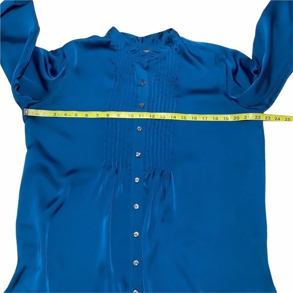 KENNETH Cole REACTION Solid Blue Pleated Yoke Long Sleeve Button Down Blouse - Picture 7 of 12